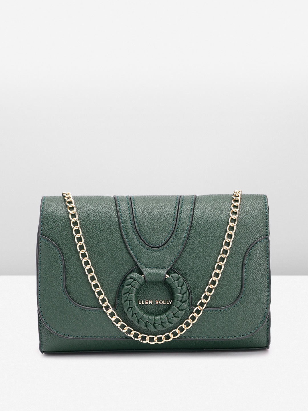 

Allen Solly Textured PU Regular Structured Sling Bag With Buckle Detail, Green