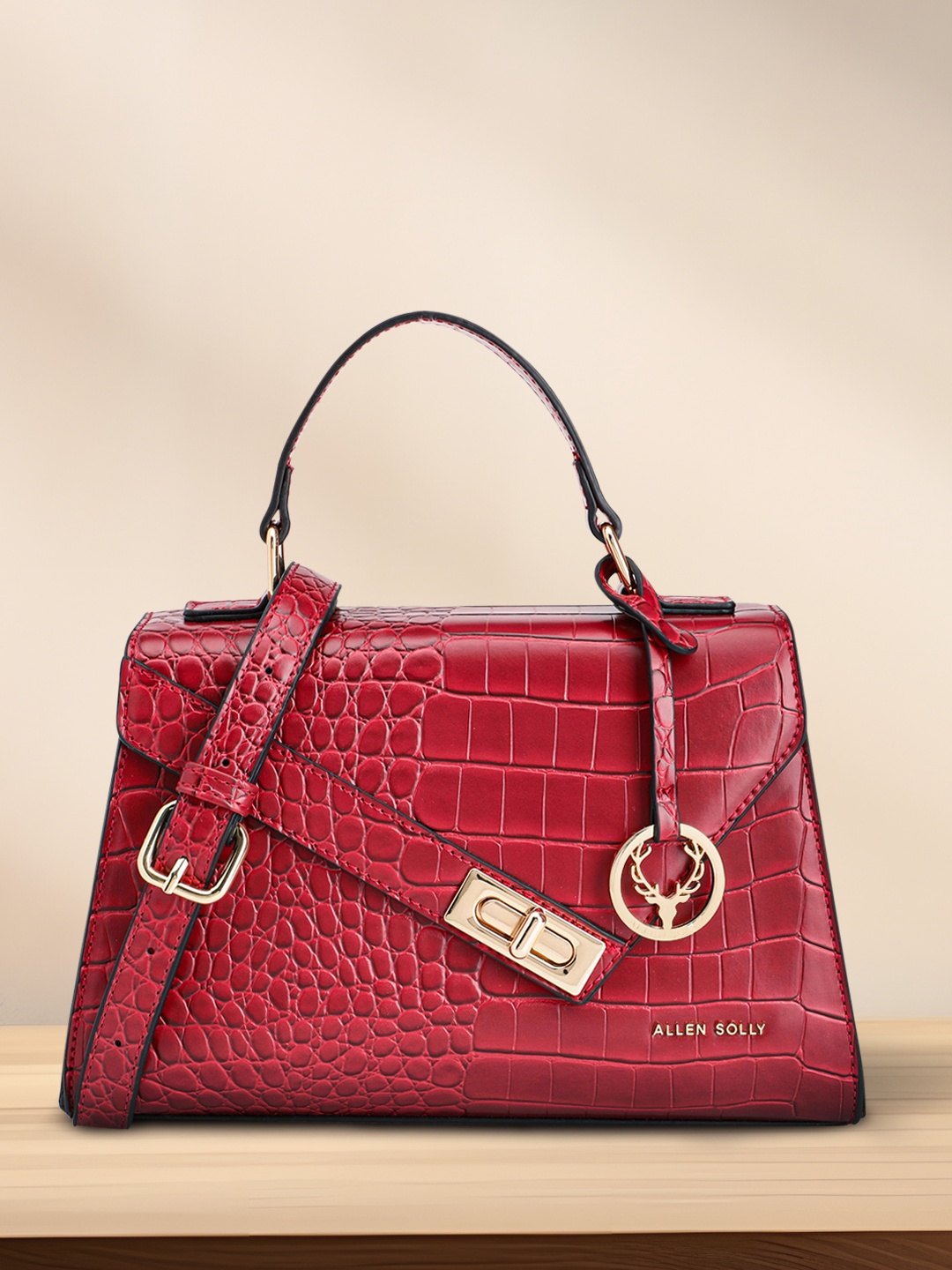 

Allen Solly Croc Textured Satchel, Red