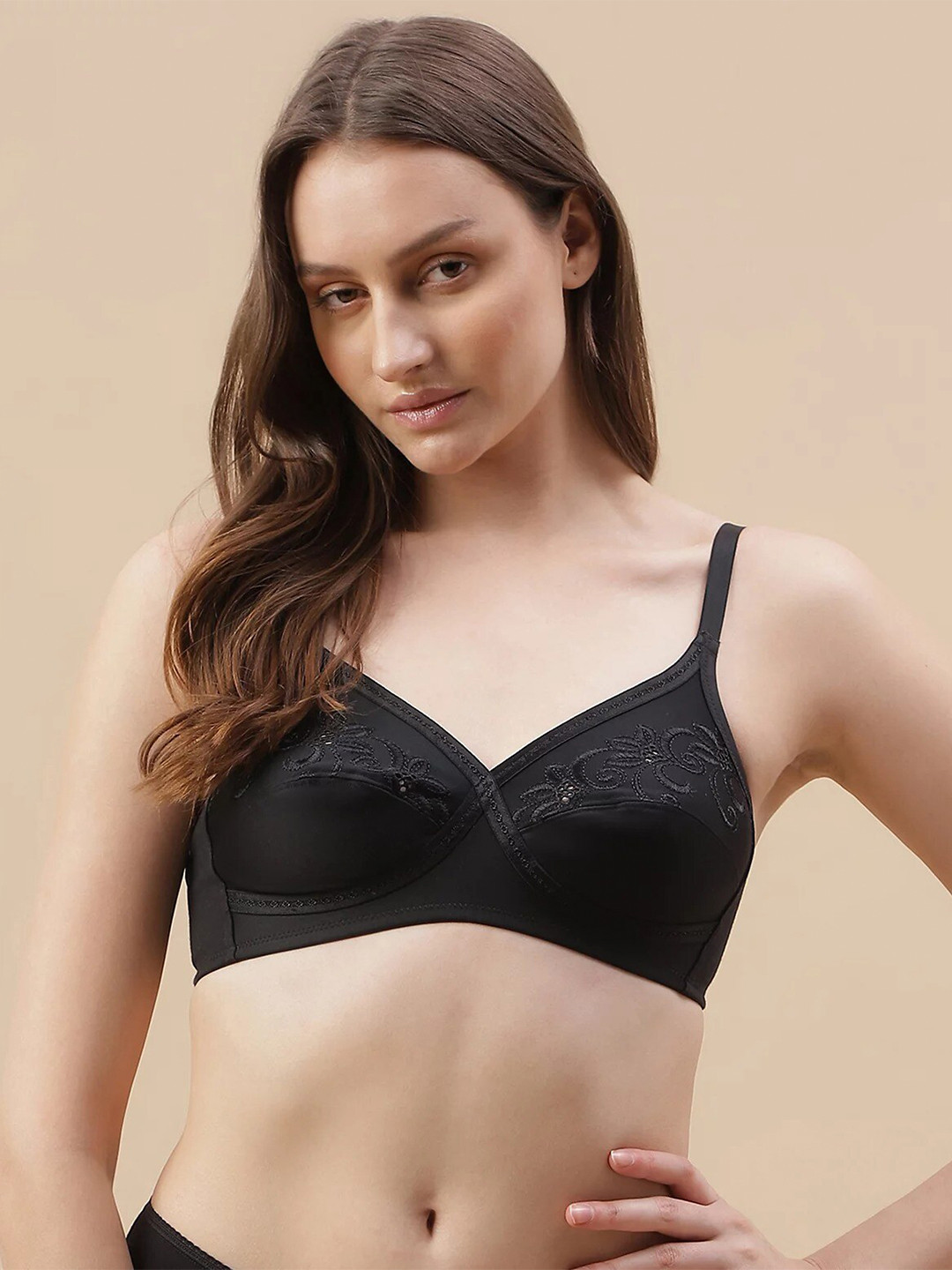 

Marks & Spencer Floral Embroidered Non Padded Medium Coverage All Day Comfort Everyday Bra, Black