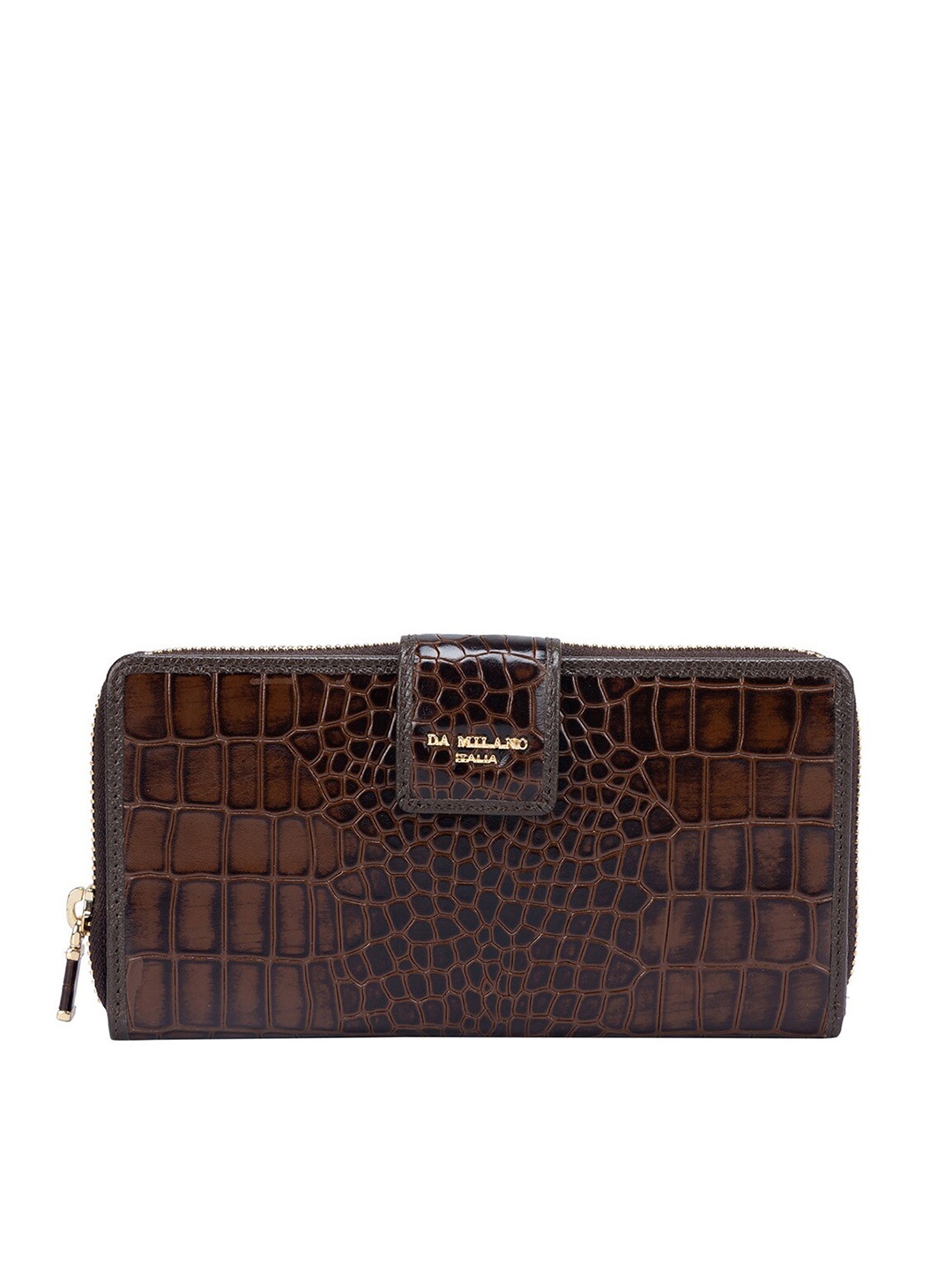 

Da Milano Women Textured Leather Zip Around Wallet, Brown