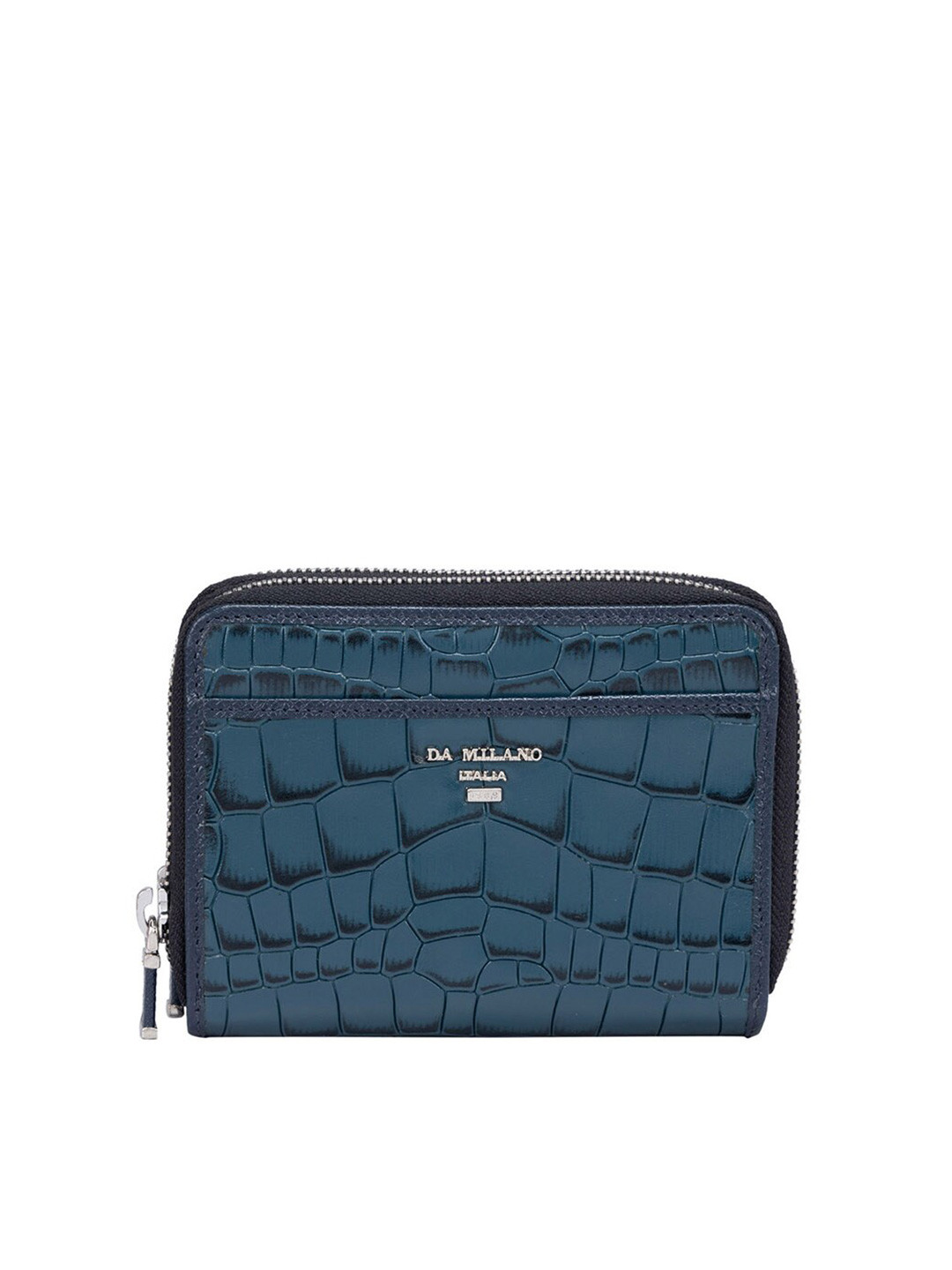 

Da Milano Women Textured Leather Zip Around Wallet, Blue