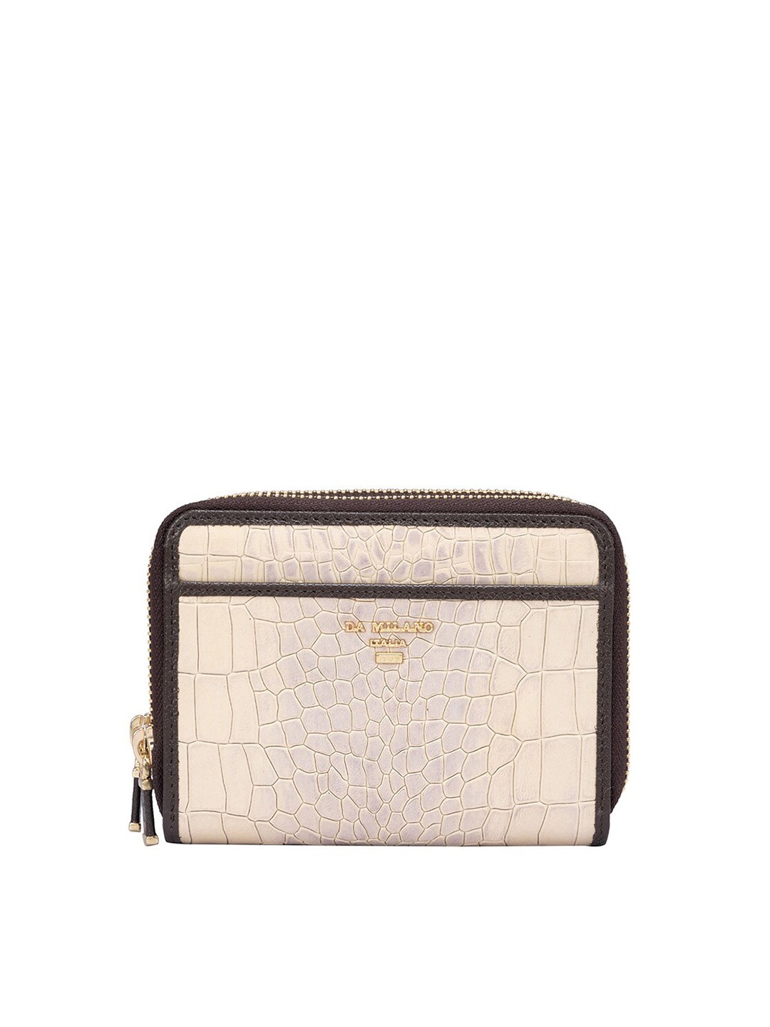 

Da Milano Women Textured Leather Zip Around Wallet, White