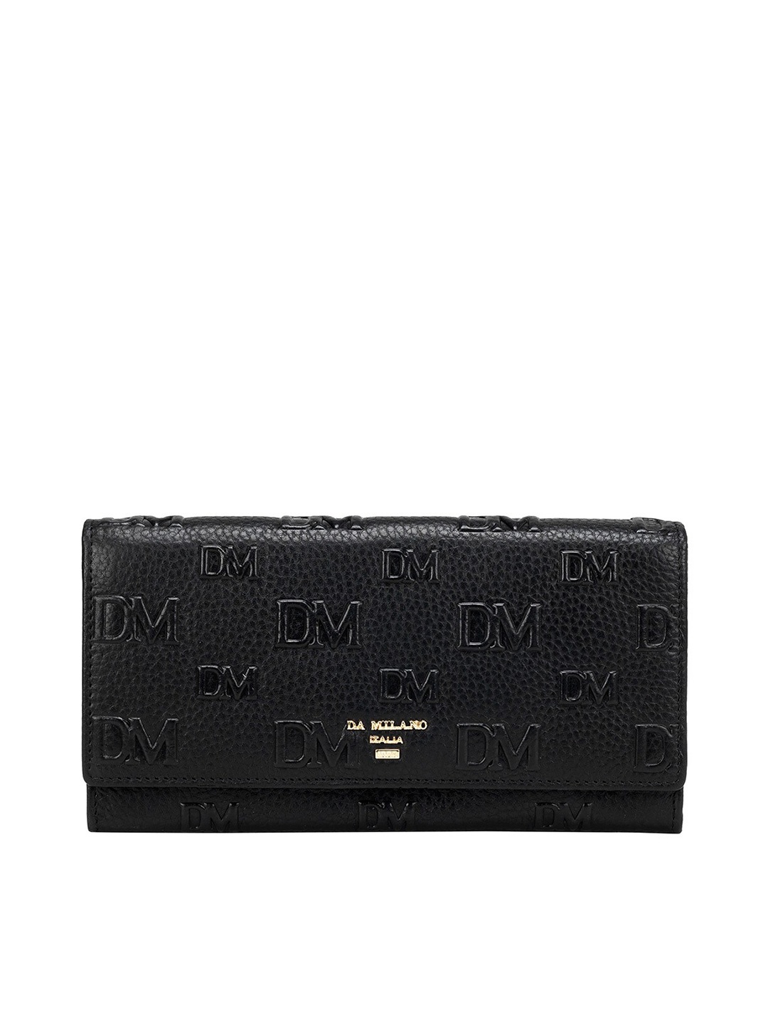 

Da Milano Women Textured Leather Envelope Wallet, Black
