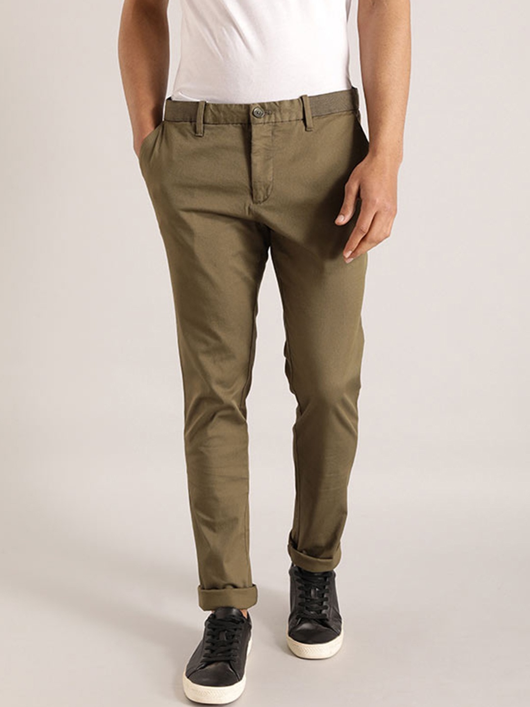 

Indian Terrain Men Mid-Rise Brooklyn Slim Fit Trousers, Khaki