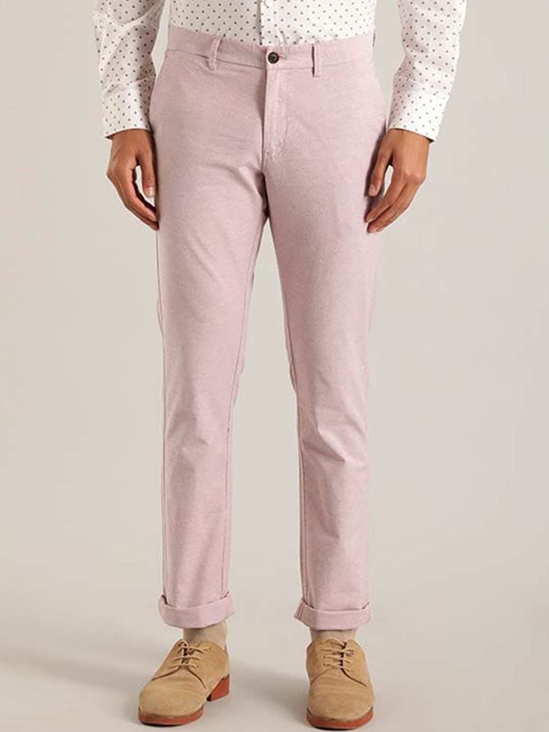 

Indian Terrain Men Brooklyn Mid Rise Plain Slim Fit Chinos Trousers, Pink