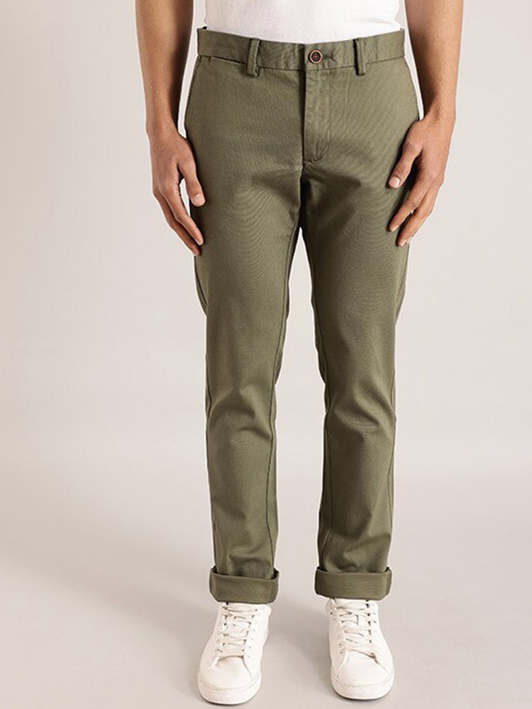 

Indian Terrain Men Brooklyn Slim Fit Mid-Rise Chinos Trousers, Green