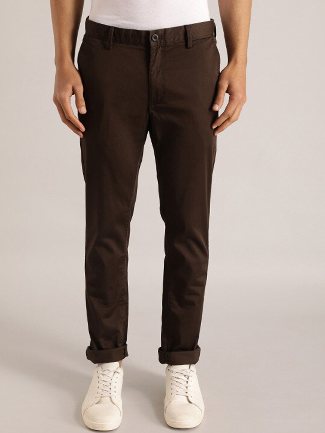

Indian Terrain Men Brooklyn Mid-Rise Slim Fit Trousers, Brown