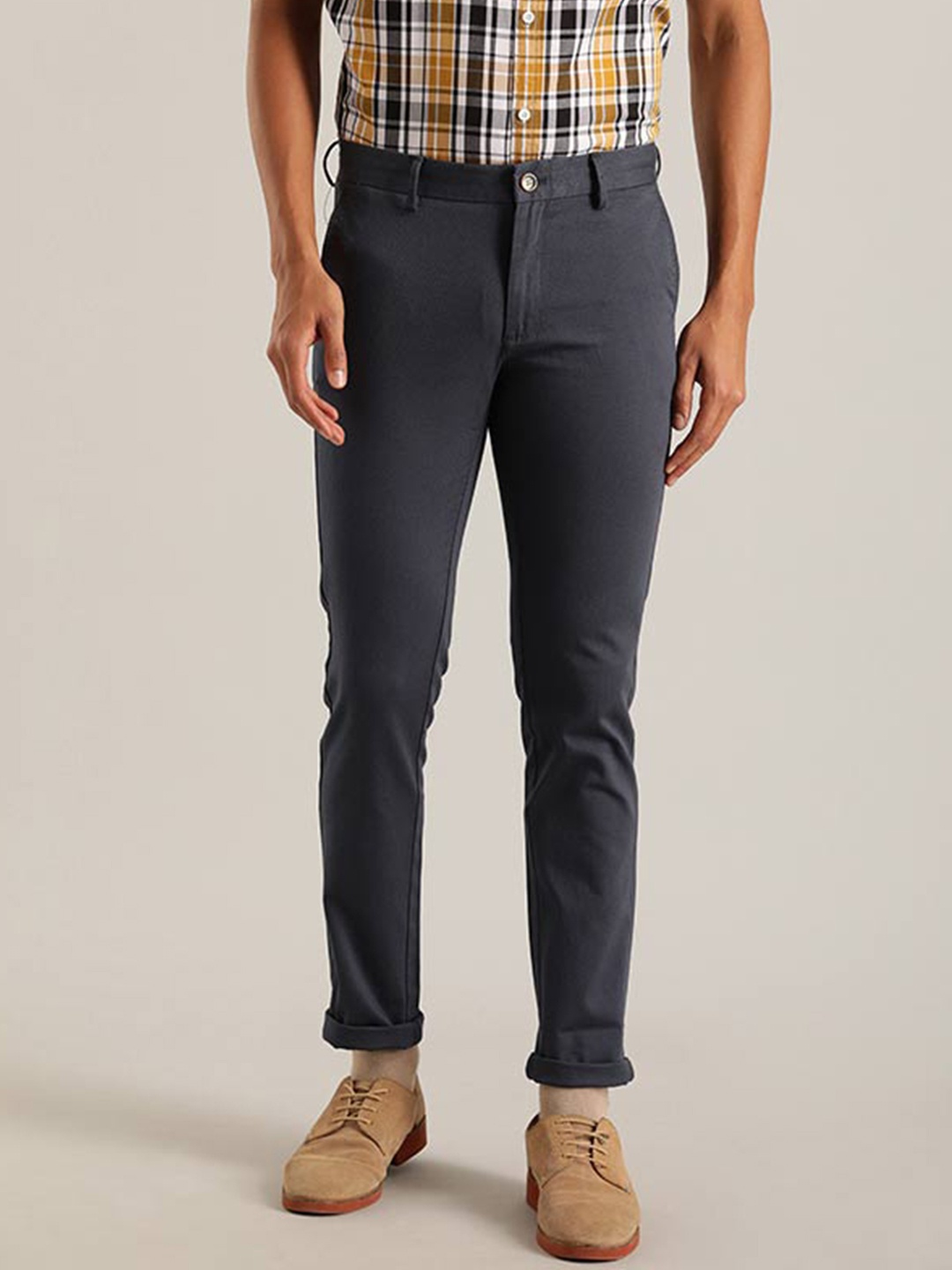 

Indian Terrain Men Mid-Rise Brooklyn Slim Fit Trousers, Navy blue