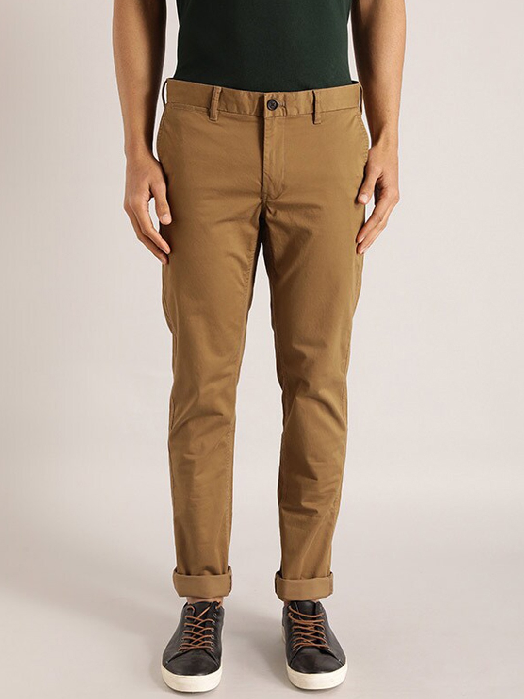 

Indian Terrain Men Brooklyn Mid Rise Plain Slim Fit Chinos Trousers, Brown