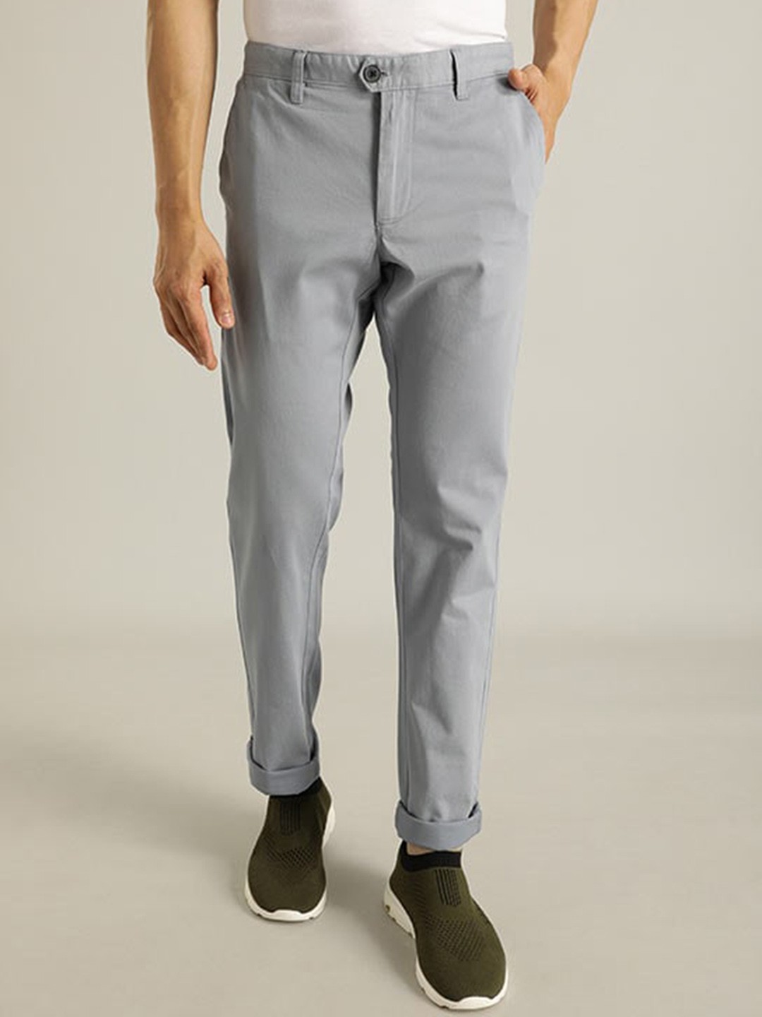

Indian Terrain Men Brooklyn Slim Fit Regular Trousers, Blue
