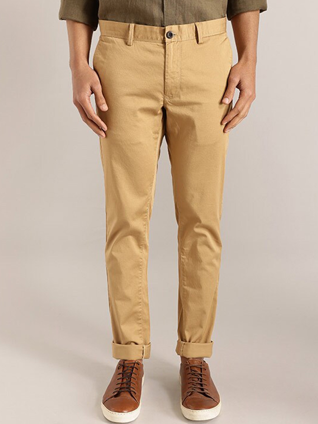 

Indian Terrain Men Mid-Rise Brooklyn Slim Fit Cotton Trousers, Brown