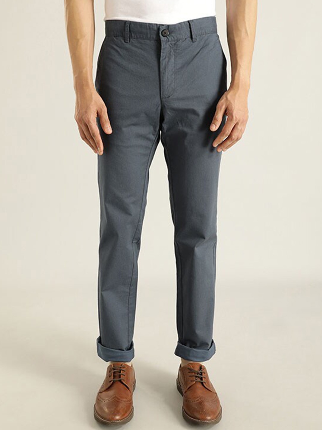 

Indian Terrain Men Mid-Rise Brooklyn Slim Fit Chinos Trousers, Blue