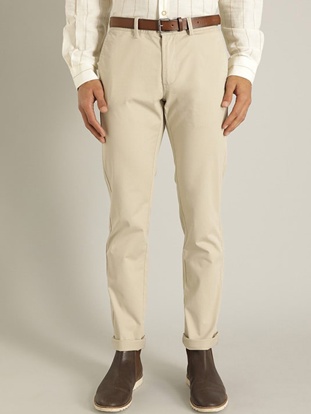 

Indian Terrain Men Brooklyn Mid-Rise Slim Fit Trousers, Beige