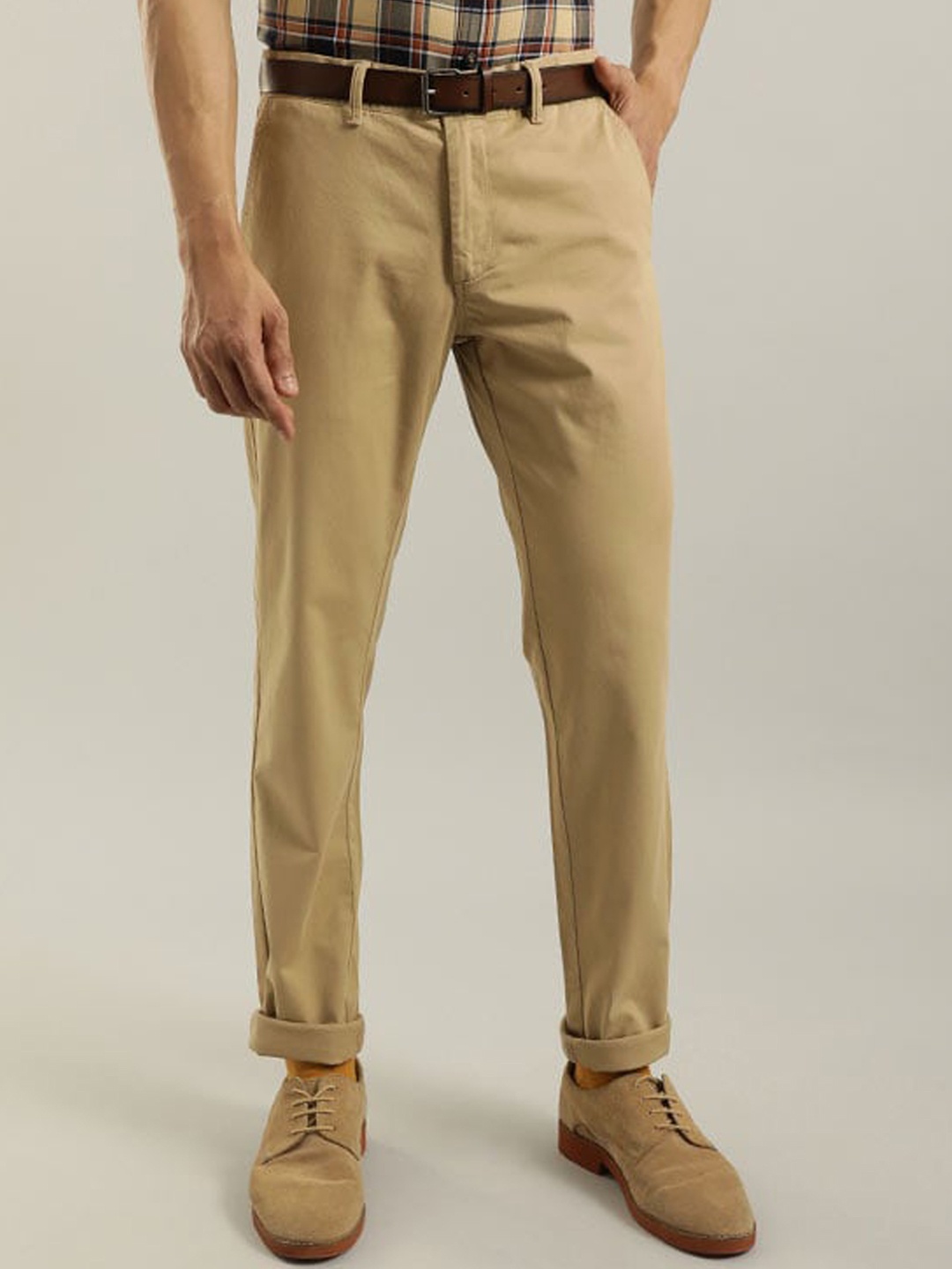 

Indian Terrain Men Brooklyn Mid-Rise Slim Fit Formal Trousers, Khaki