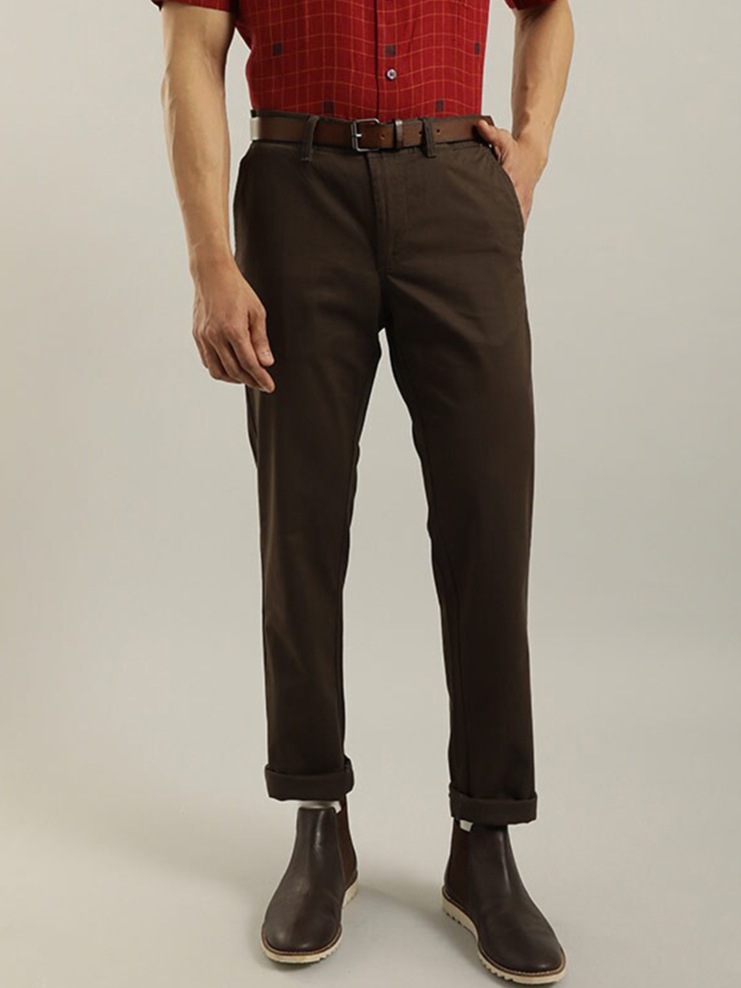 

Indian Terrain Men Brooklyn Slim Fit Chino Trousers, Brown