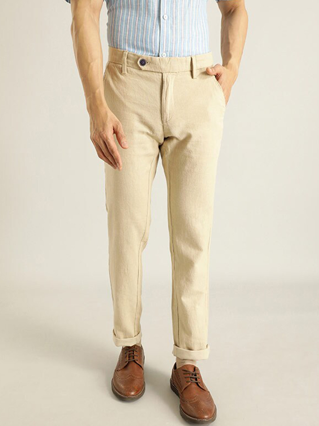 

Indian Terrain Men Brooklyn Slim Fit Trousers, Beige