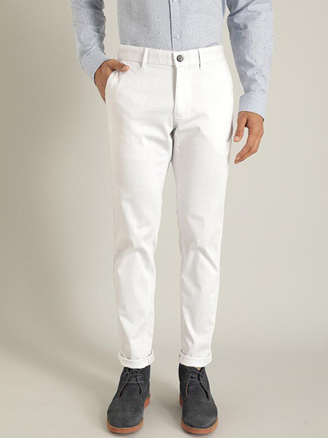 

Indian Terrain Men Brooklyn Slim Fit Regular Trousers, White