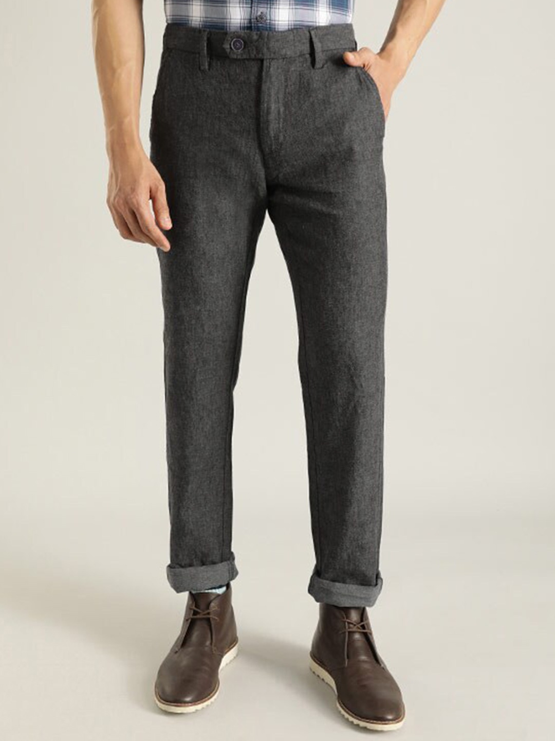 

Indian Terrain Men Brooklyn Mid-Rise Slim Fit Trousers, Grey