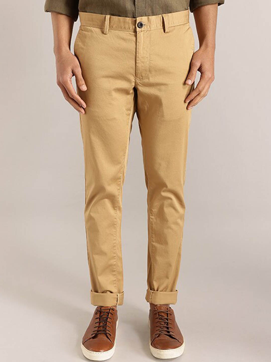 

Indian Terrain Men Brooklyn Mid-Rise Slim Fit Trousers, Beige
