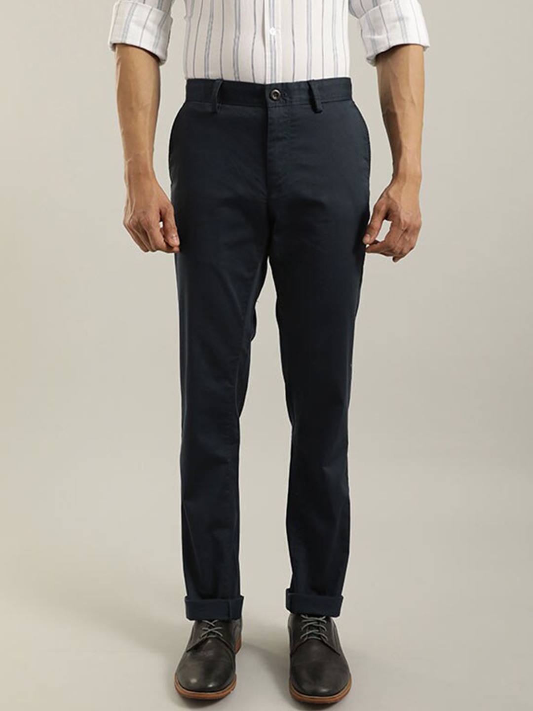

Indian Terrain Men Mid-Rise Brooklyn Slim Fit Formal Trousers, Blue
