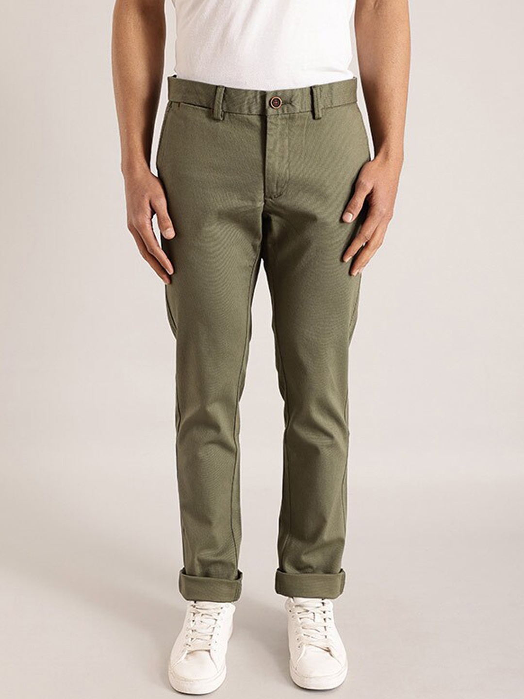 

Indian Terrain Men Brooklyn Slim Fit Mid-Rise Chinos Trousers, Olive