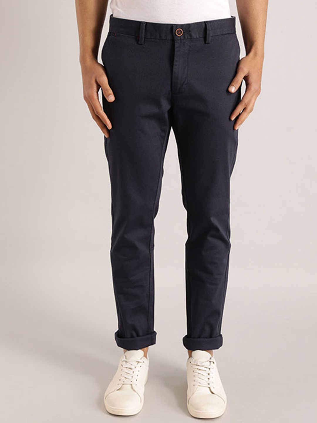 

Indian Terrain Men Brooklyn Mid-Rise Slim Fit Trousers, Navy blue