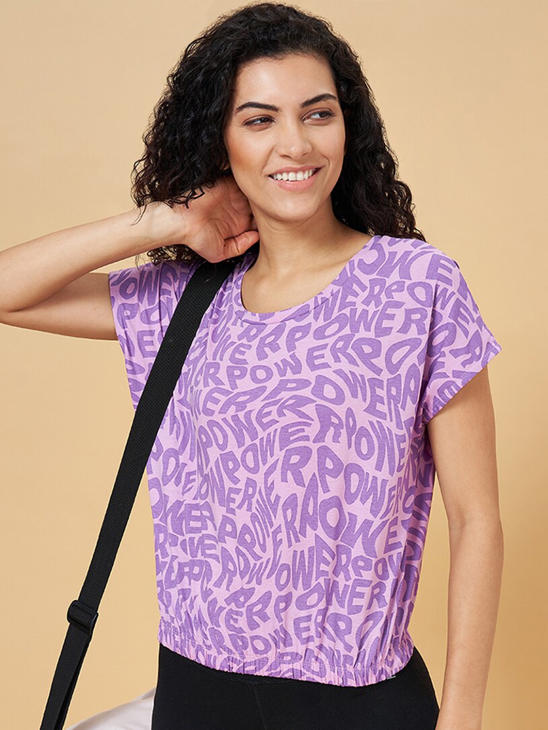 

Ajile by Pantaloons Typography Printed Crop Cotton T-Shirt, Lavender