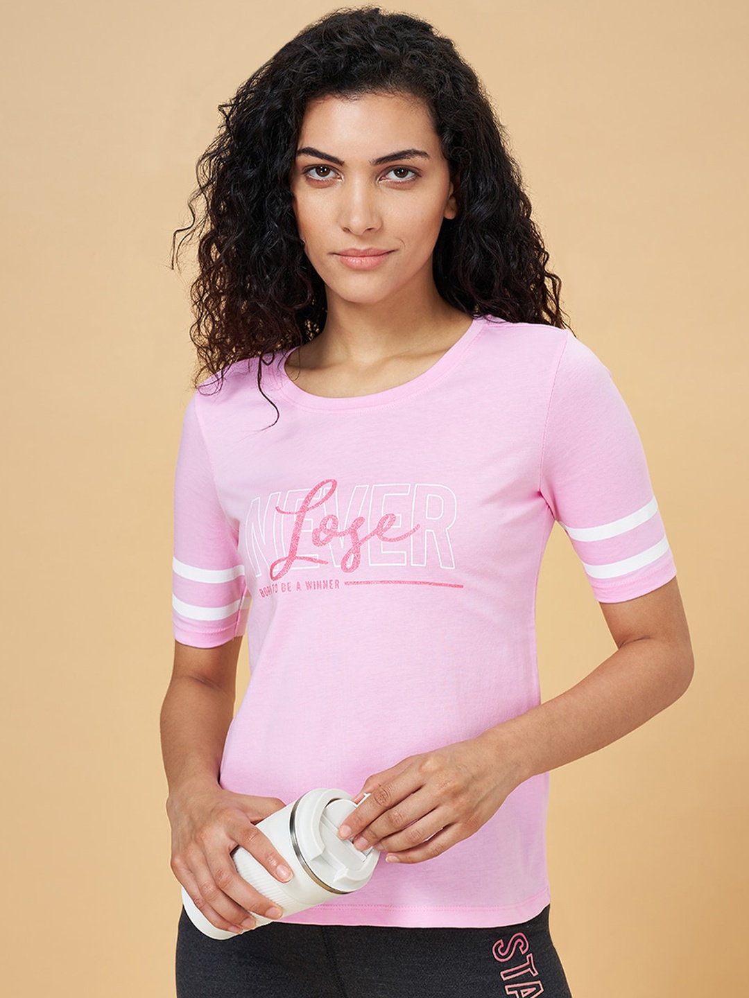

Ajile by Pantaloons Typography Printed Cotton T-shirt, Pink