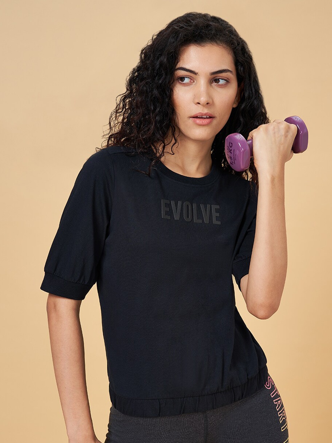

Ajile by Pantaloons Crop Typography Printed Cotton T-Shirt, Black