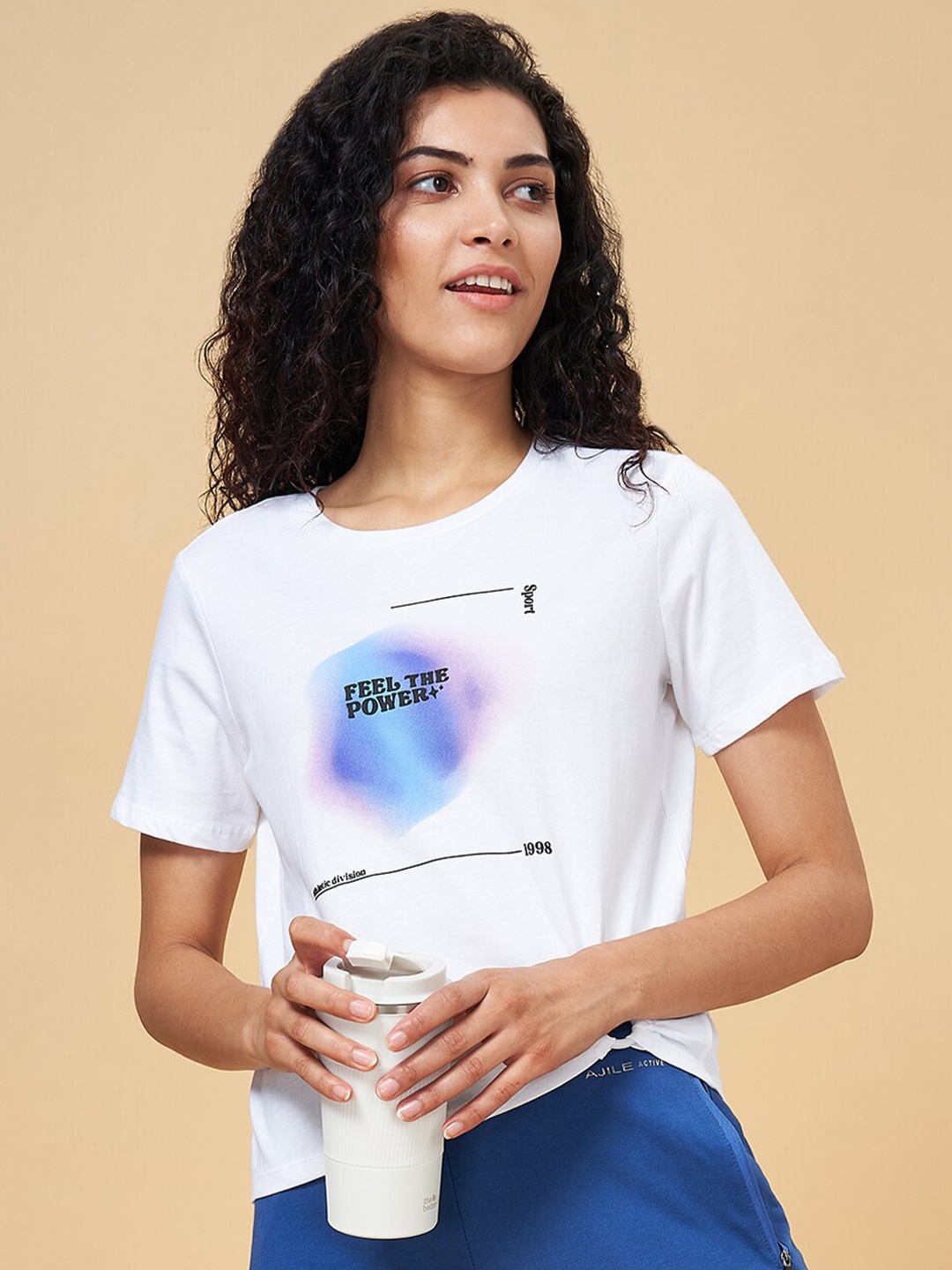 

Ajile by Pantaloons Typography Printed Cotton Sports T-shirt, White