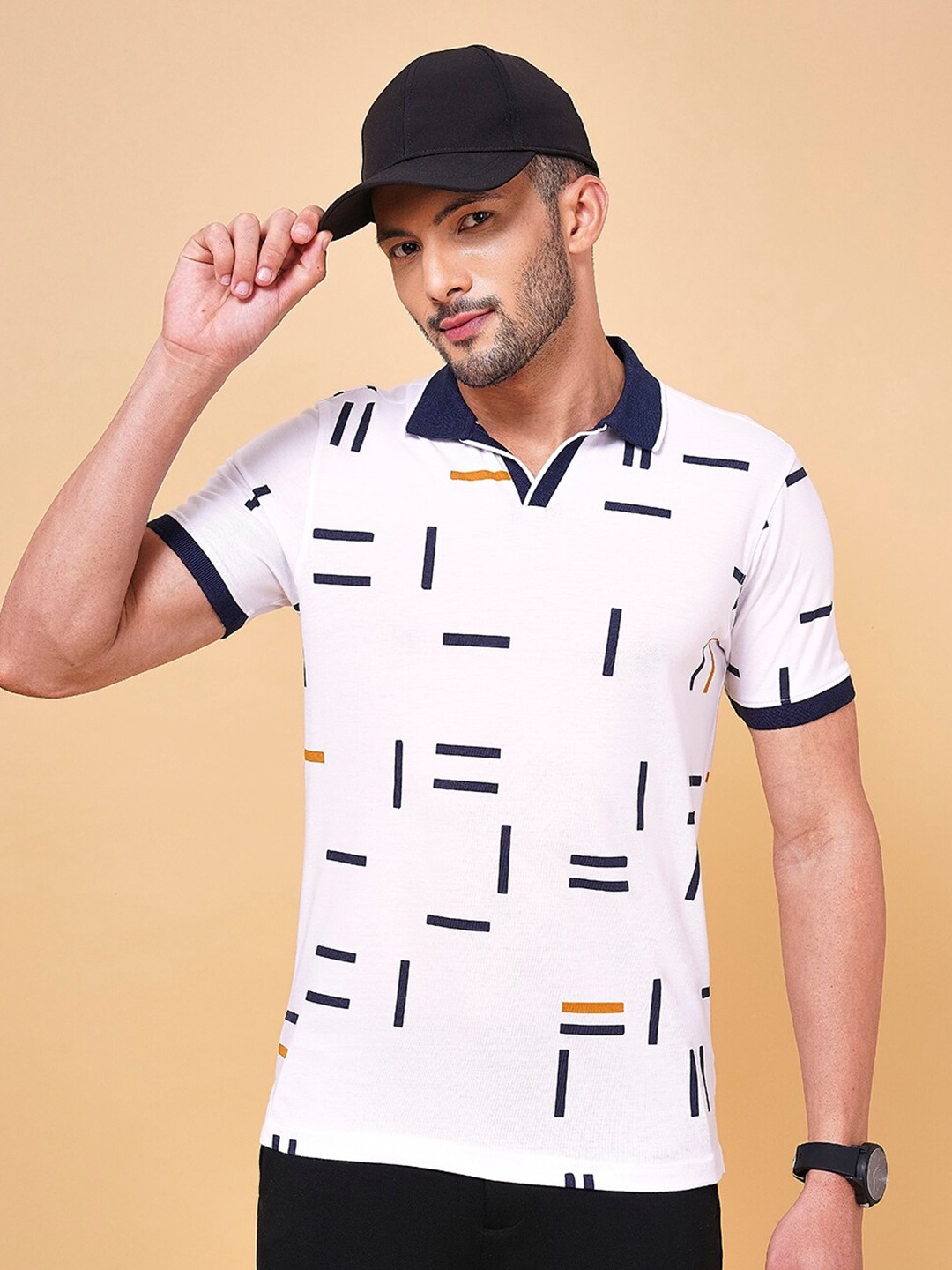 

BYFORD by Pantaloons Geometric Printed Polo Collar Slim Fit T-shirt, White
