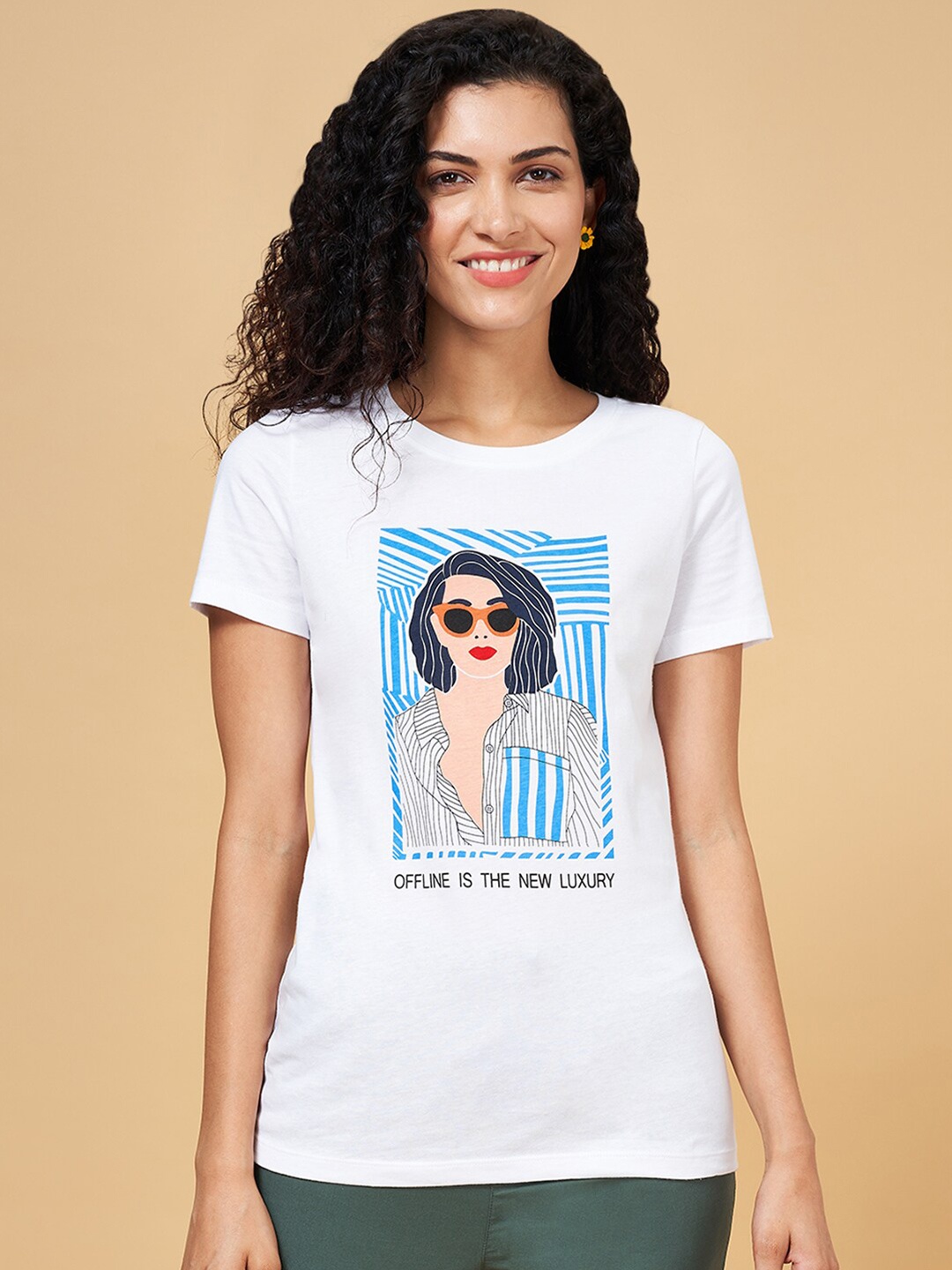 

Honey by Pantaloons Graphic Printed Cotton T-Shirt, White
