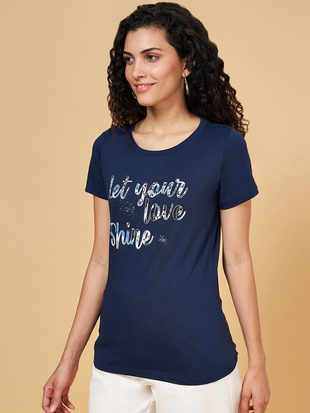 

Honey by Pantaloons Typography Printed Cotton T-Shirt, Navy blue
