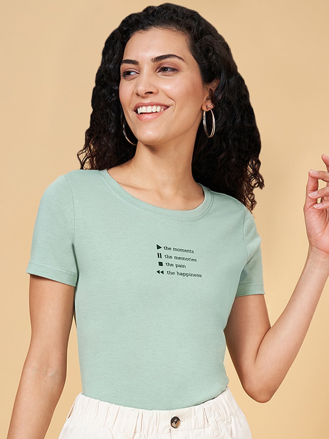

Honey by Pantaloons Typography Printed Cotton T-Shirt, Green