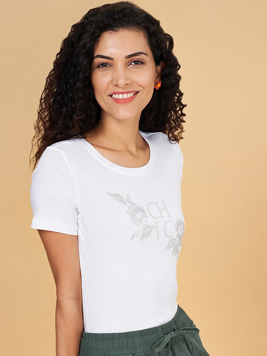 Honey by Pantaloons Typography Printed Cotton T-Shirt, White