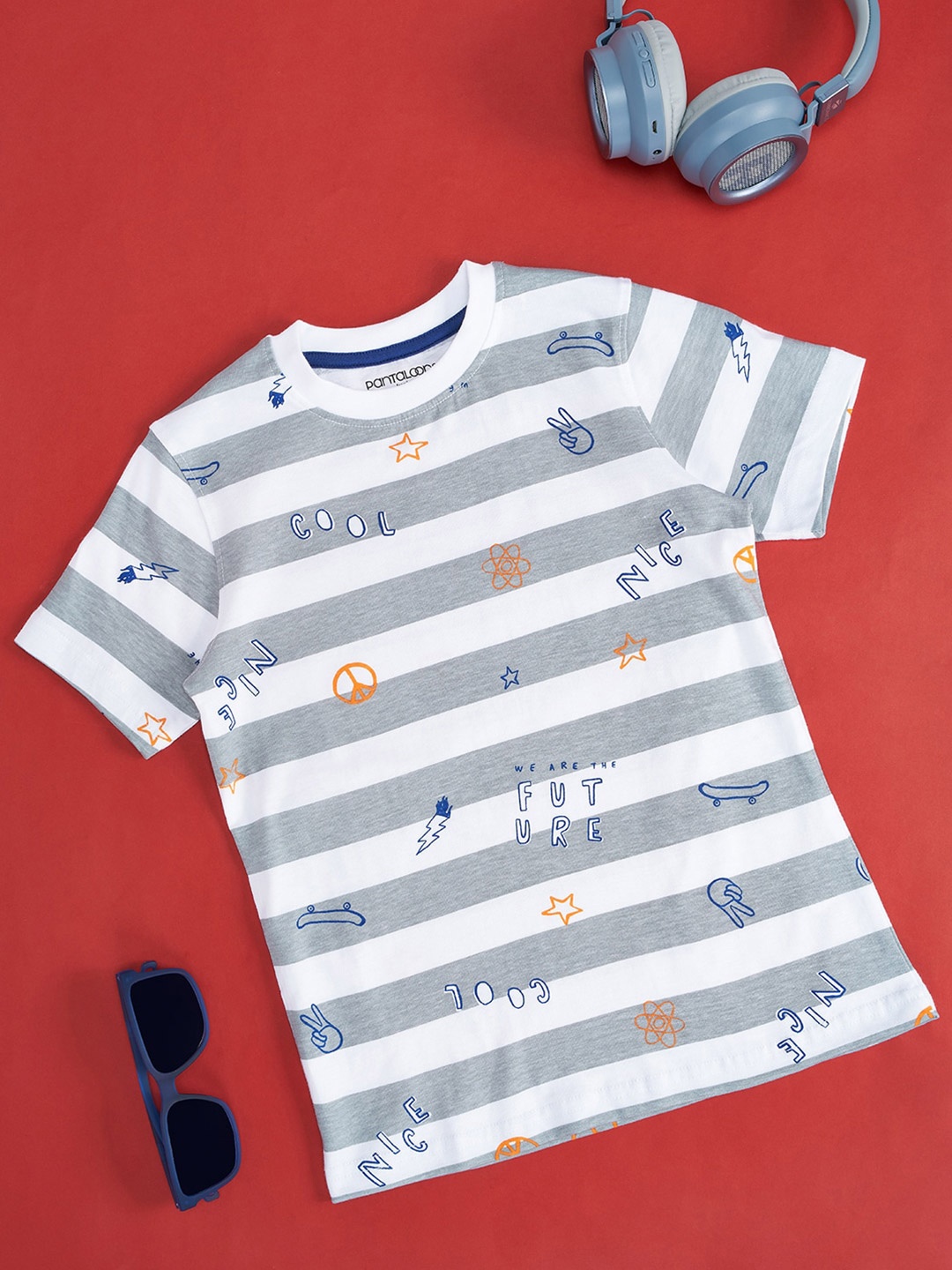 

Pantaloons Junior Boys Striped Cotton T-shirt, White