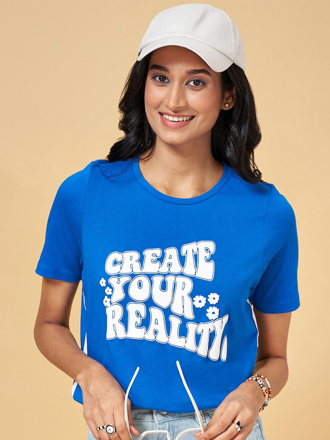 

People Blue Typography Printed Cotton T-shirt