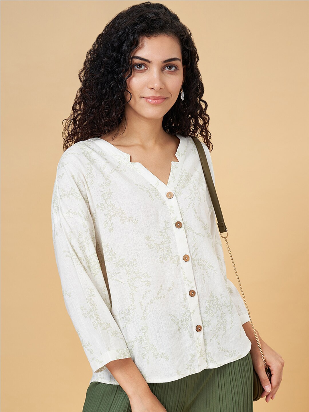 

Honey by Pantaloons Printed V-Neck Shirt Style Top, Off white