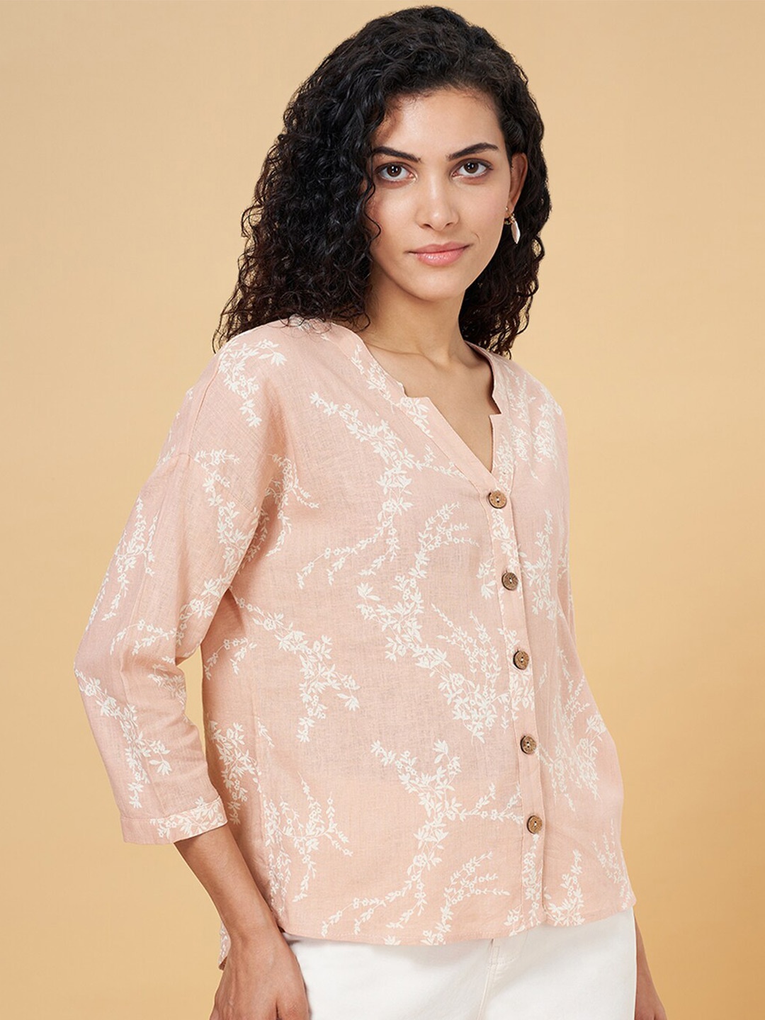 

Honey by Pantaloons Printed V-Neck Shirt Style Top, Peach