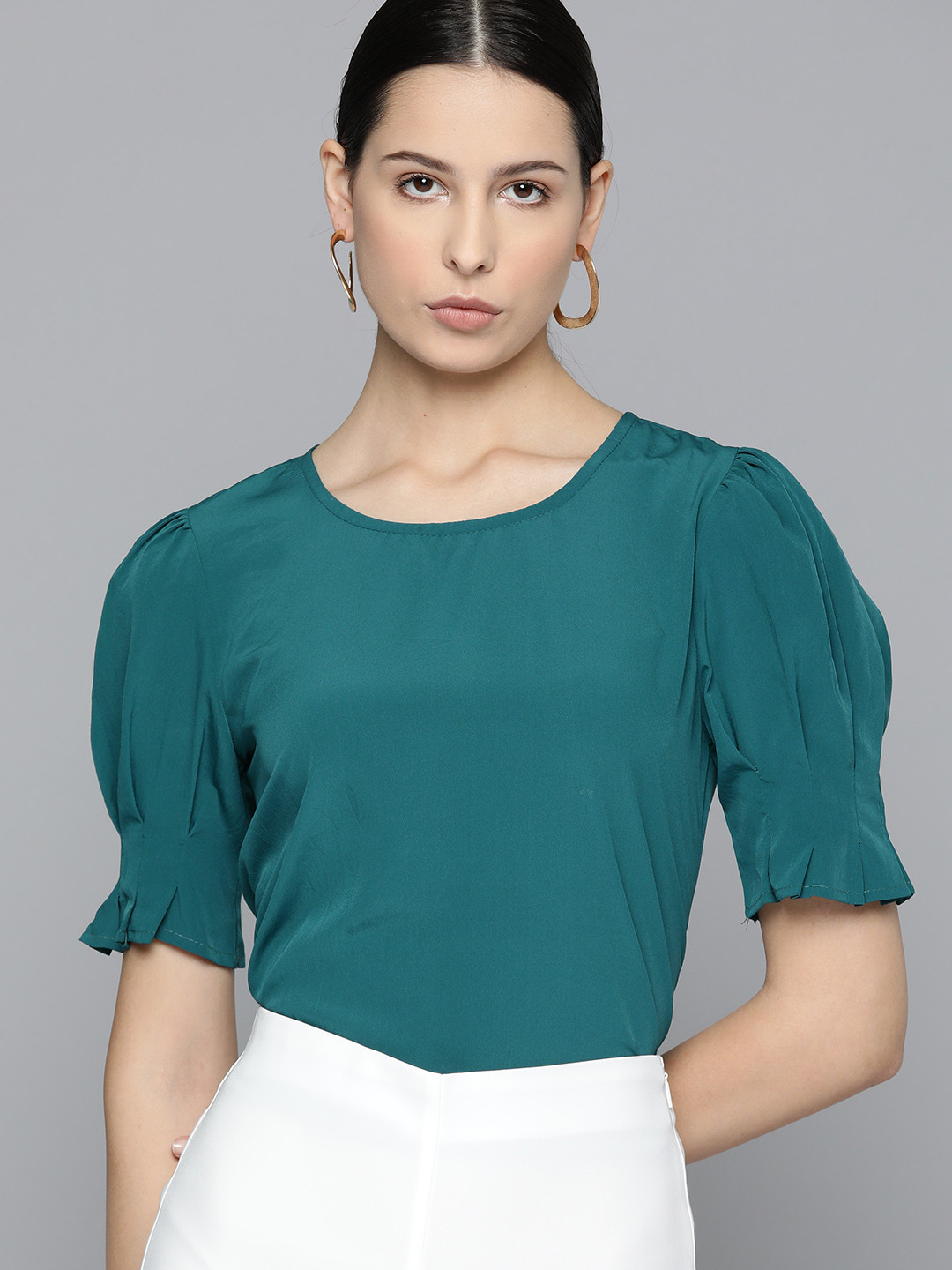 

Chemistry Puff Sleeves Top, Teal