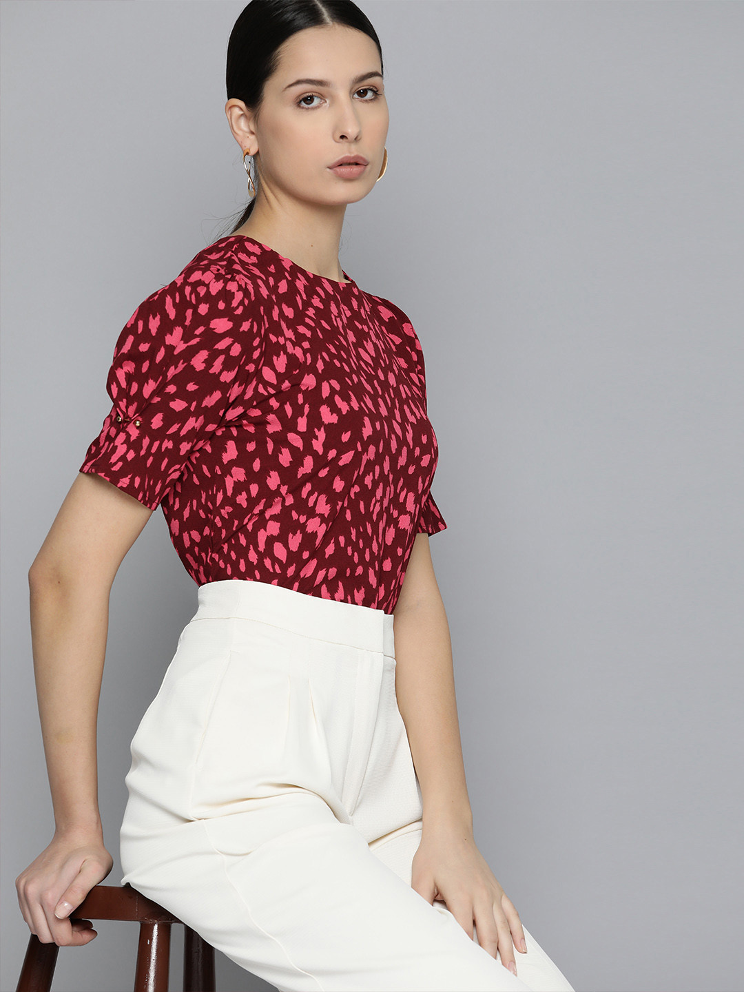 

Chemistry Animal Print Puff Sleeves Top, Pink