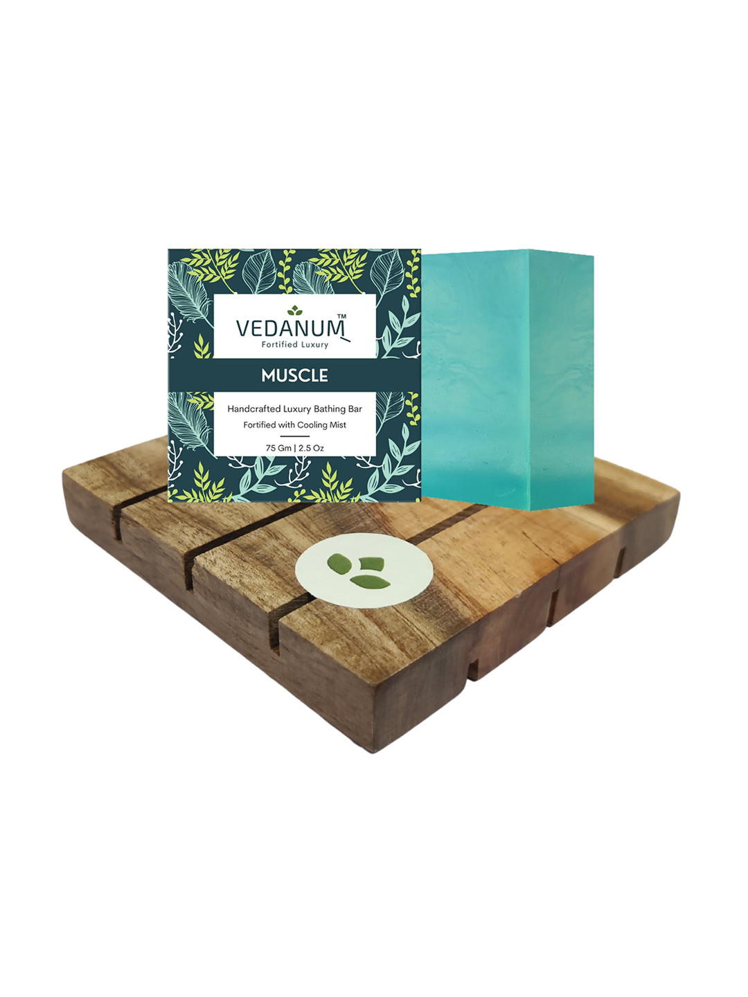 

VEDANUM Organic Cooling Crystals Soap with Handcrafted Natural Neem Wood Soap Stand 75gm, Grey