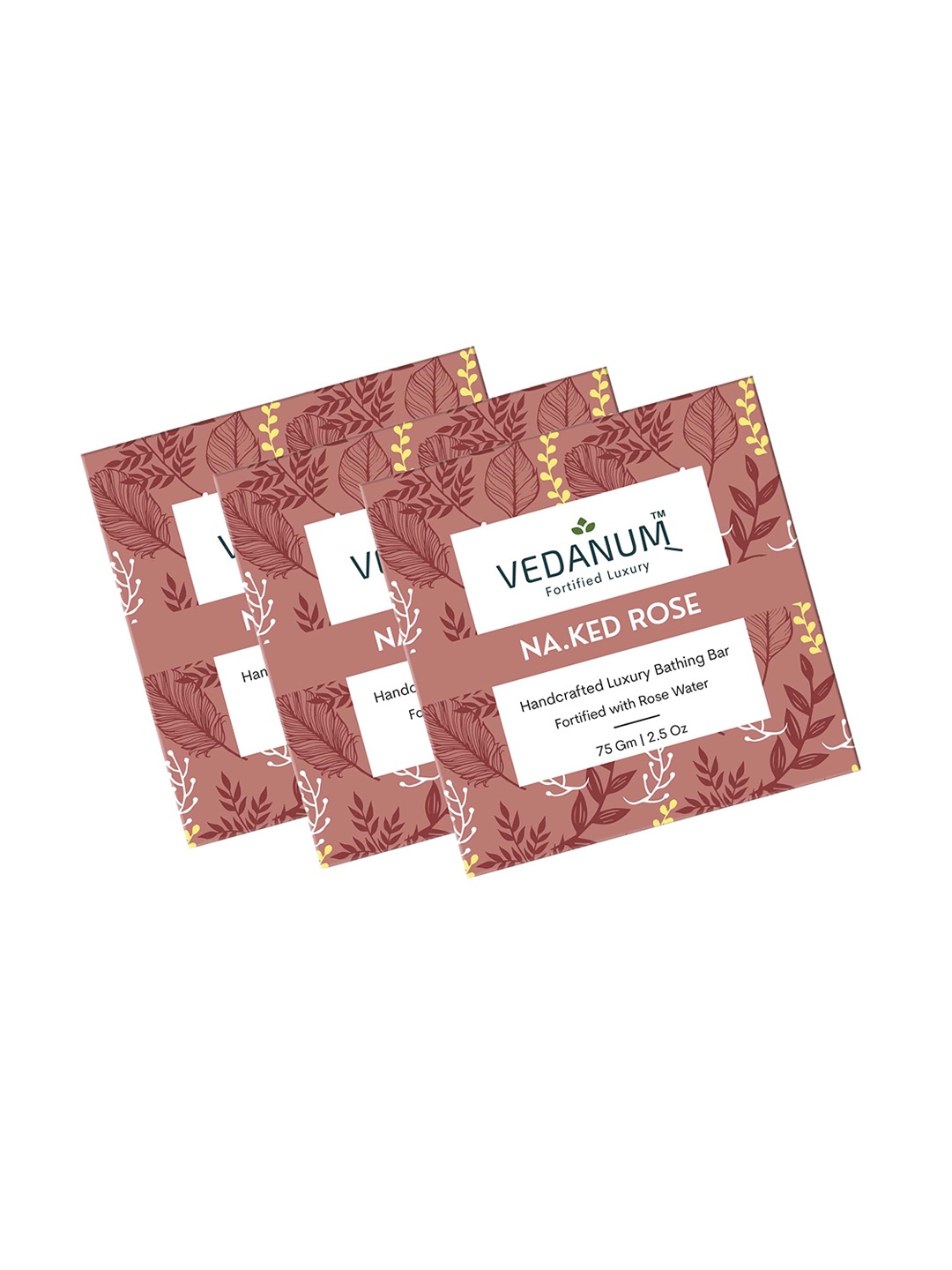 

VEDANUM Set of 3 Na.Ked Rose Handcrafted Luxury Bathing Bars - 75 g Each, Pink
