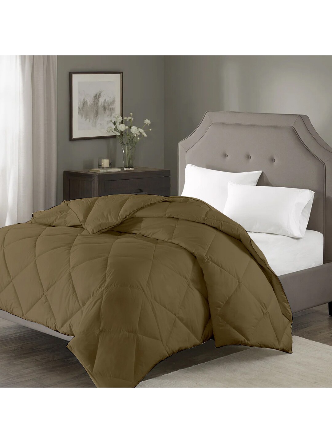 

RAZZAI Beige Geometric Microfiber AC Room 150 GSM Double Bed Comforter, Olive