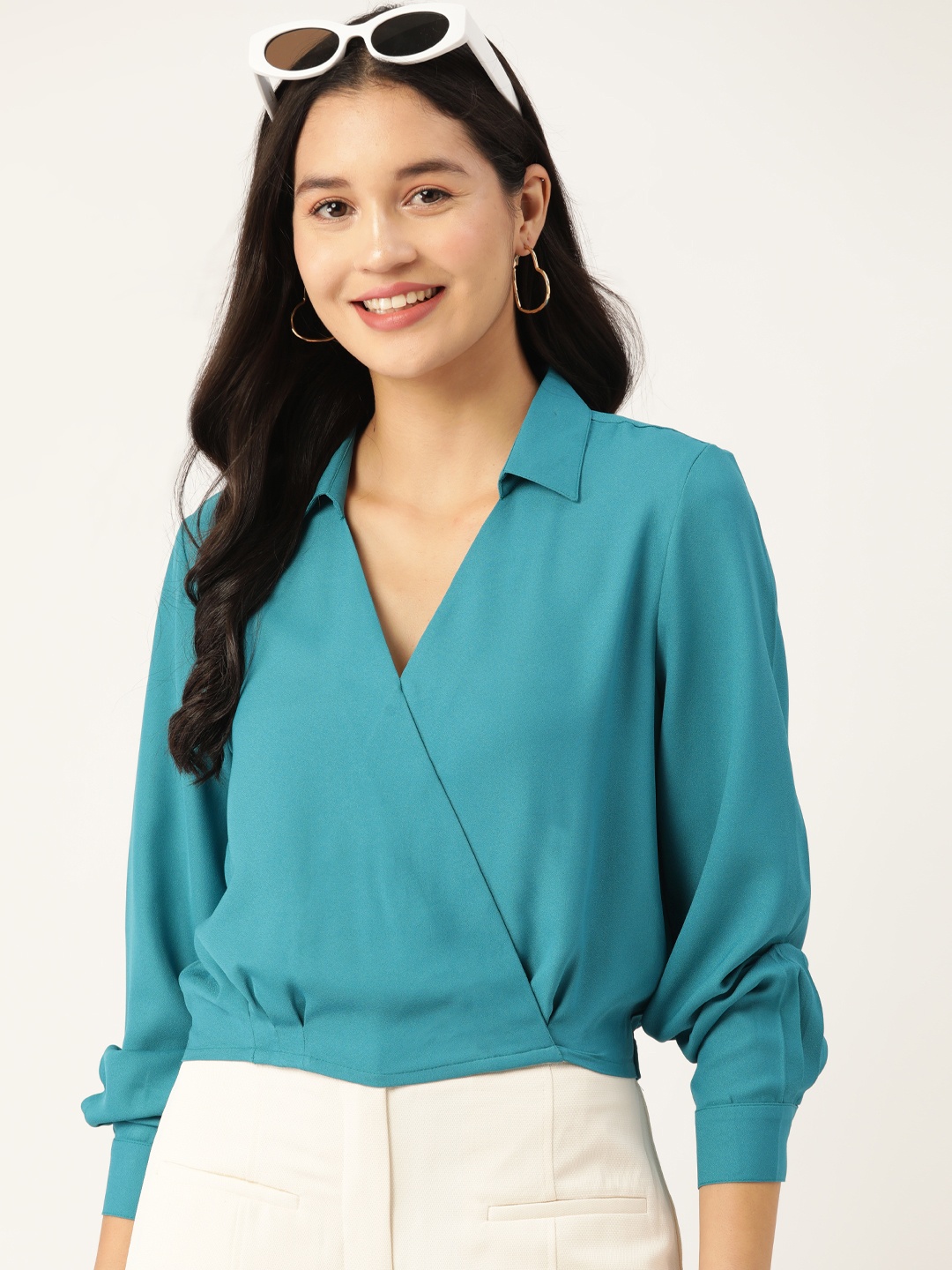 

DressBerry Puff Sleeve Wrap Top, Turquoise blue