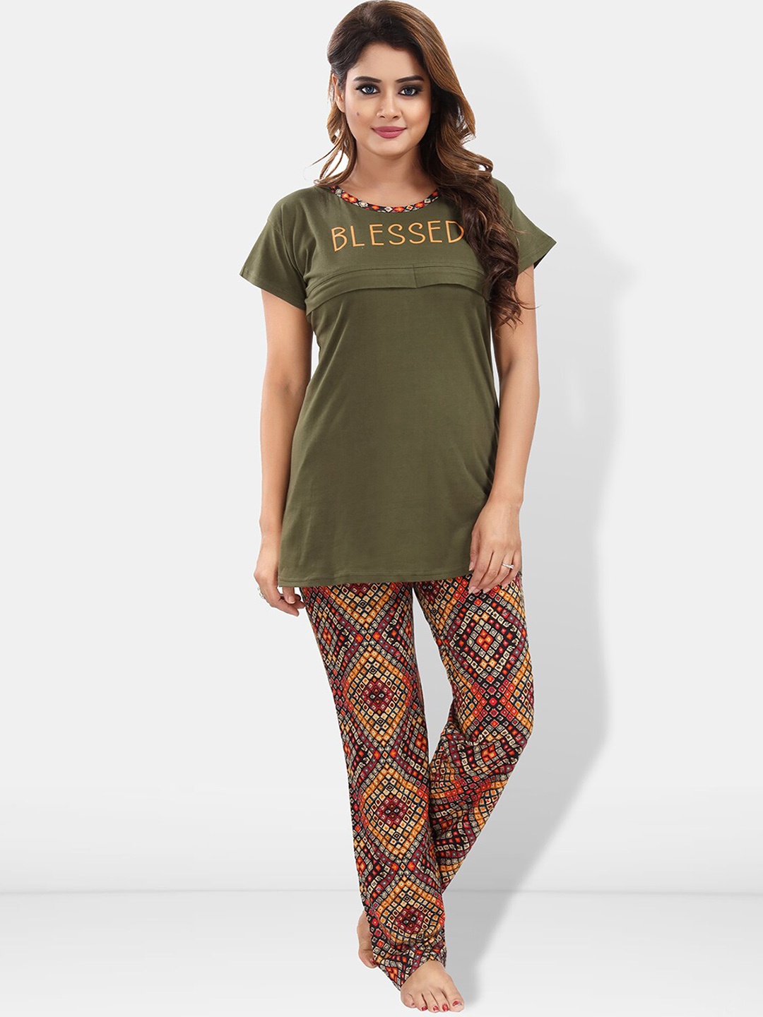

Be You Typography Printed Maternity Night Suit, Green