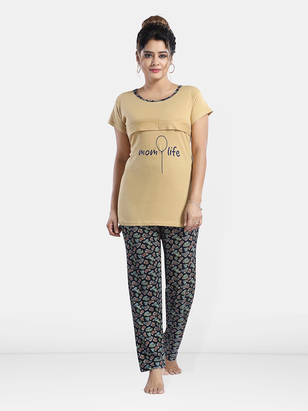 

Be You Ethnic Motifs Printed Maternity Night Suit, Cream