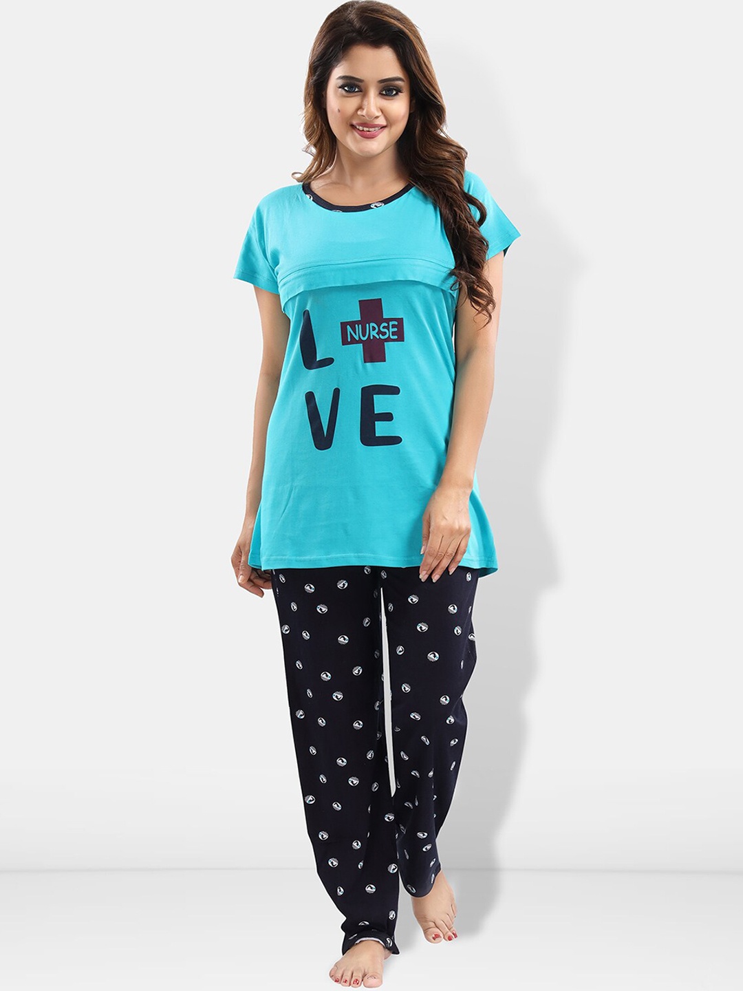 

Be You Typography Printed Maternity Night Suit, Blue