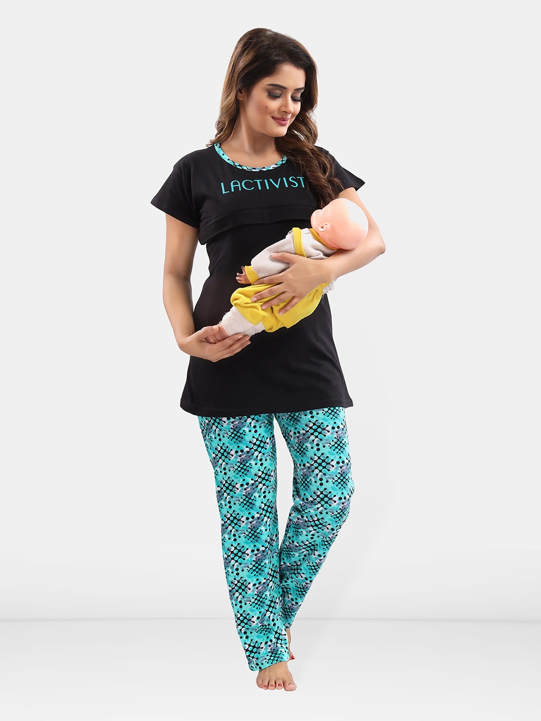 

Be You Typography Printed Maternity Night Suit, Black