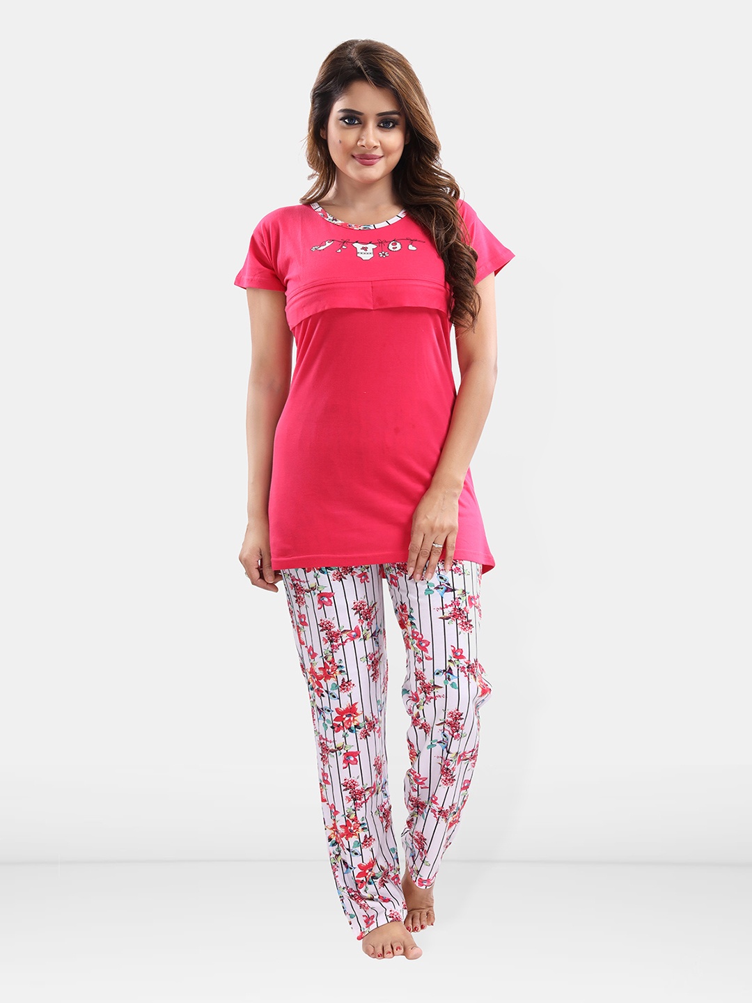 

Be You Floral Printed Maternity Night Suit, Pink